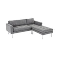 Sofa narożna z szarym materiałem i metalowymi nogami